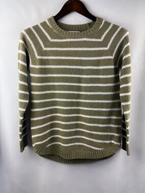 Women’s Pink Clover Small Olive Green w/ White Stripes Sweater